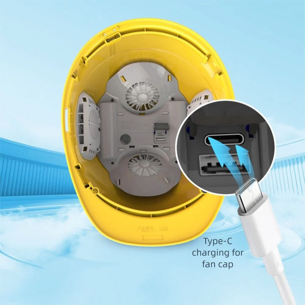 4-ギア充電式ファンヘルメット防水調整可能なサイト保護キャップ電源銀行-1-2-4-個ファン建設作業ヘルメット