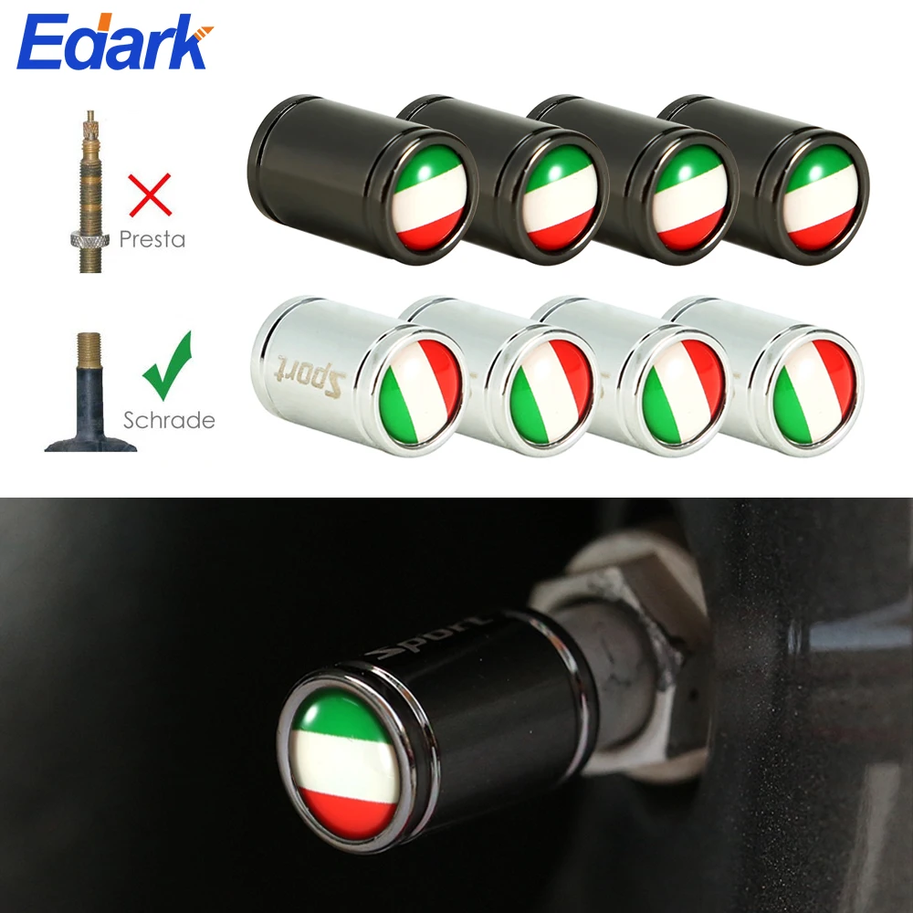 

4 Pcs Car Styling Copper/Chrome Sport Style Italy Flag Style Cars Tire Valve Caps Wheel Tires Tire Stem Air Cap Airtight Covers