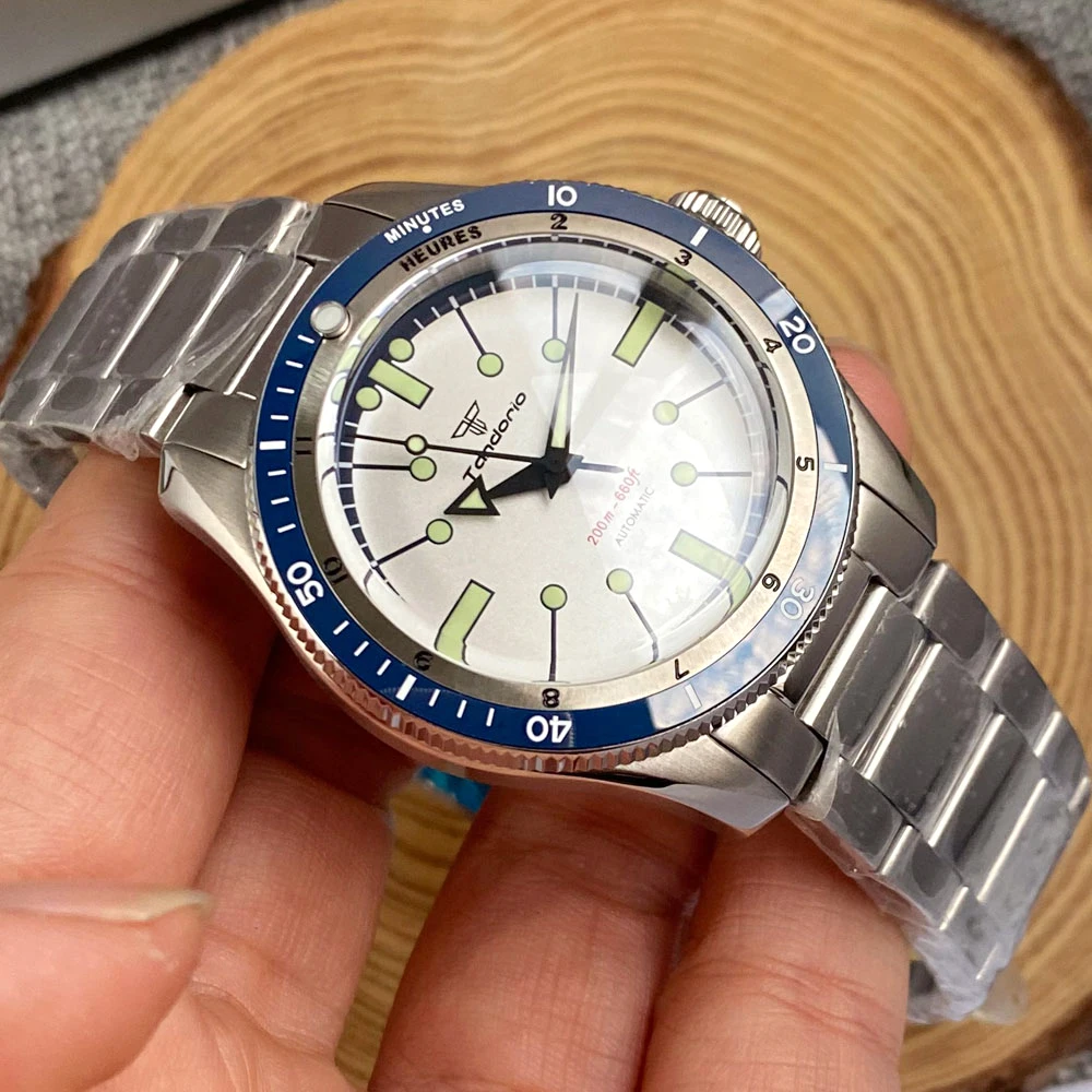 Dome Sapphire Glass Tandorio Dive Steel Automatic Watch Men NH35 PT5000 Steel Bracelet Business Gift Pilot 200m Waterproof Watch