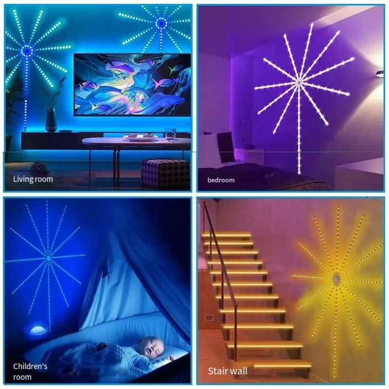 LED Illusion Fireworks Light Strip Holiday Party Decoration Lights Bluetooth Music Controller RGB Lights Room Decoration Light S