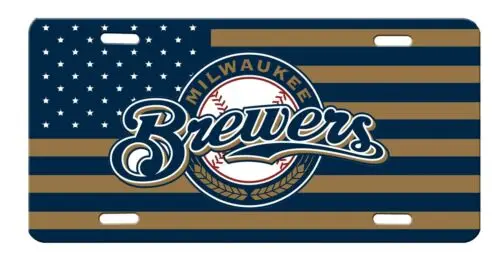 Brewers American Flag High Gloss License Plate Aluminum