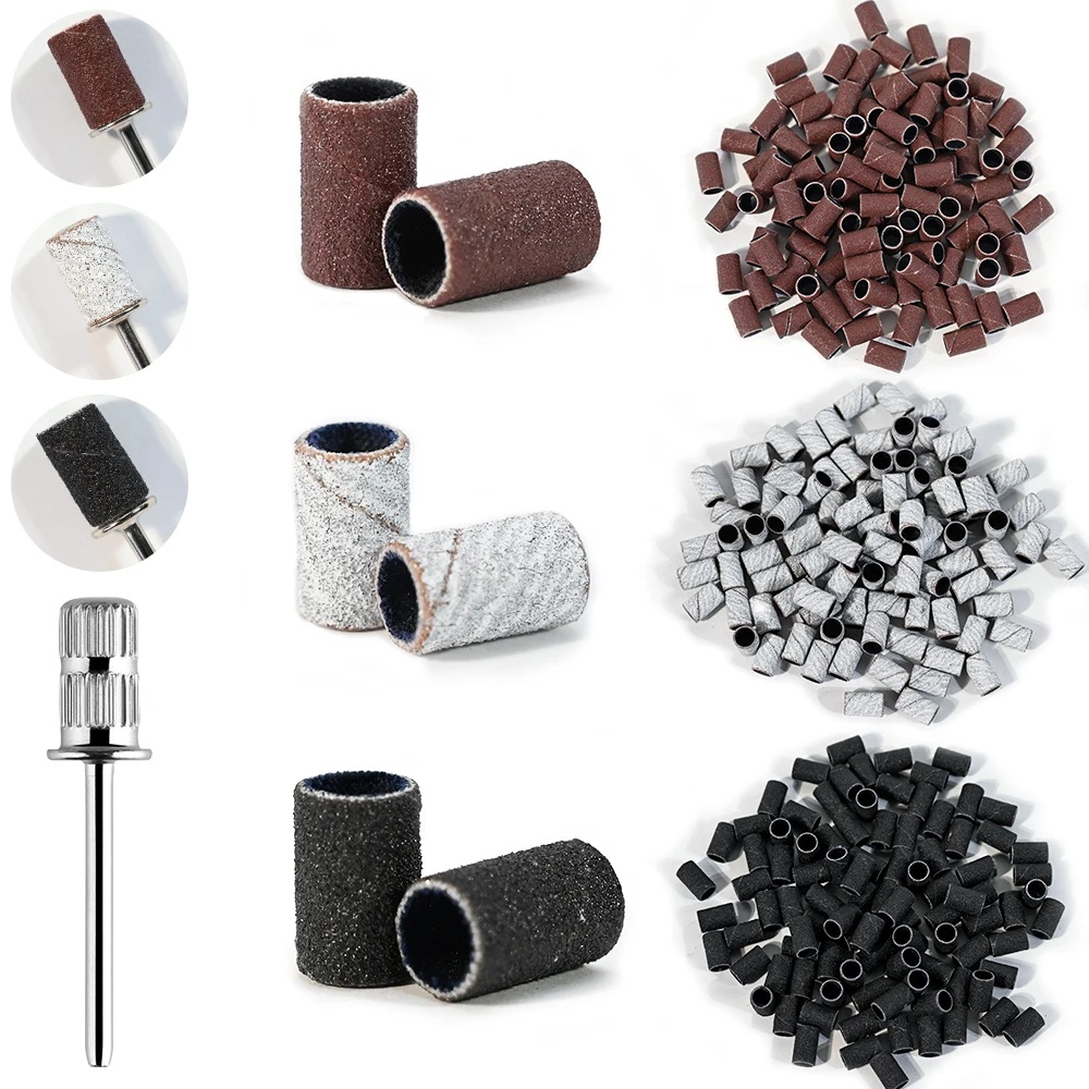 100 قطعة مسمار الفن الرملي العصابات 80/120/180 حصى براون/أسود/أبيض هلام إزالة البولندية باديكير مانيكير تلميع مطحنة لقمة ثقب