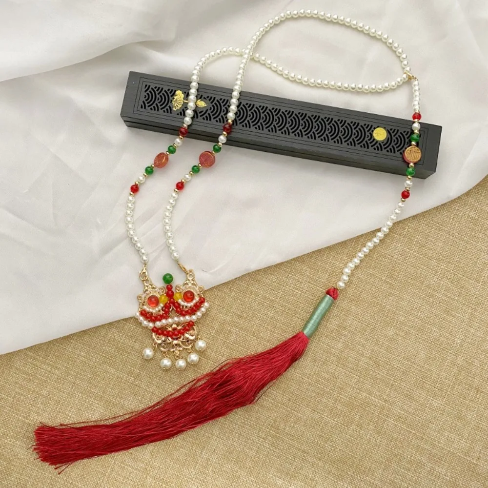 

Trendy Gold Long Chain Chocker Hanfu Decor Pendant Pearl Beads Necklace Luxury Chinese Style Sweater Necklace Party