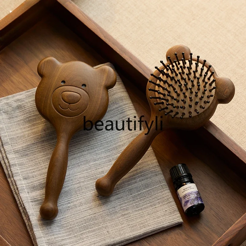 Solid wood air cushion comb cute acupoint massage comb creative gift cartoon wooden portable bear airbag comb