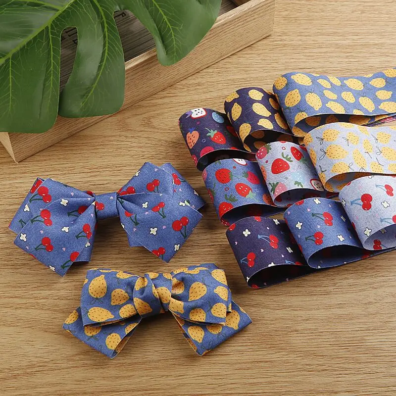 10 Yards Double-Sided Cowboy Ribbon Fruit Cherry Lemon Motifs 25MM/40MM Width for DIY Handmade Headwear Hair Bows Clothing Shoes