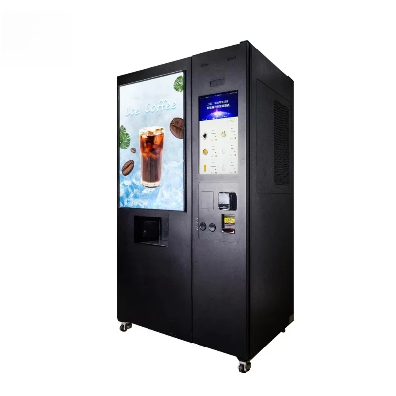 Customized Multi Functional Coffee Vending Machine Smart Automatic Coffee Dispenser 24H Unattended Advertising Screen