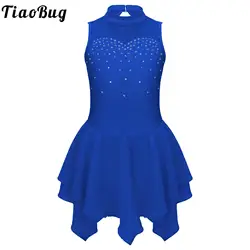 Kids Girls Ballet Dance Figure Skating Dress Gymnastics Leotard Sleeveless Shiny Rhinestone Costume Stage Performance Dancewear