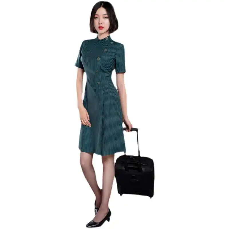 Taiwan Evergreen Airlines Flight Attendants Summer Uniform Lady Sales Beauty Salon Blazer Asian Stewardess Professional Dress