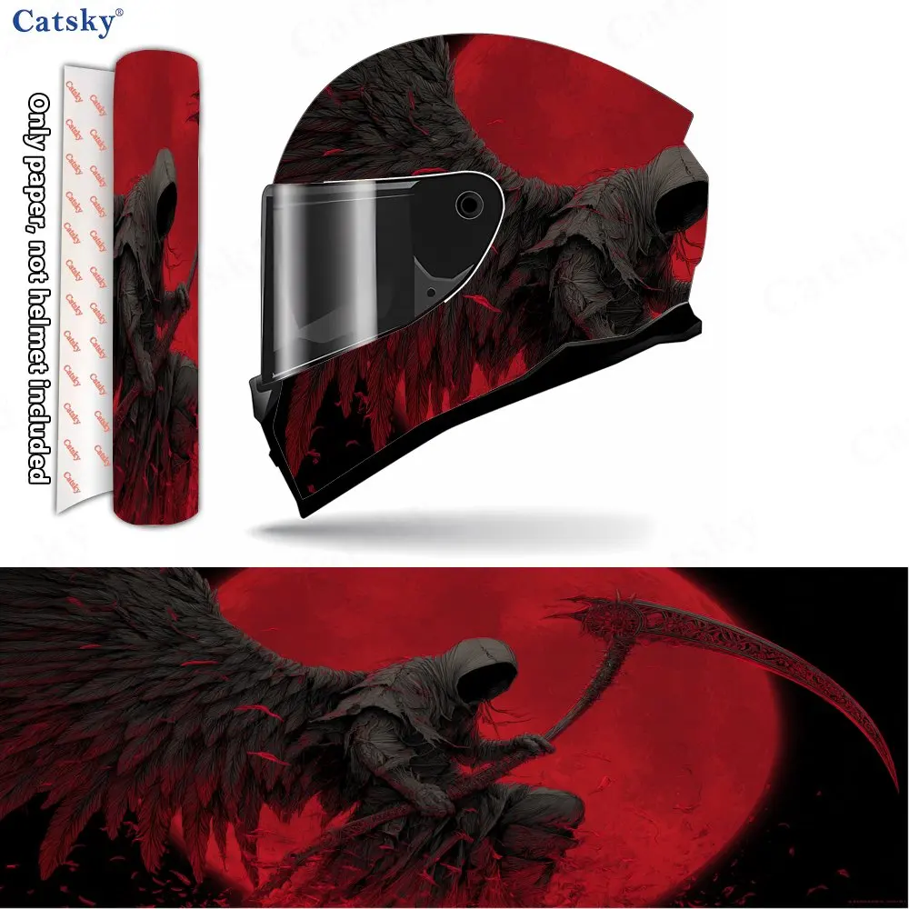 Dark-winged Blood-moon Grim Reaper Pattern Helmet stickers , PVC Material Multifunctional Helmet Stickers, Scratch-Resistant & F