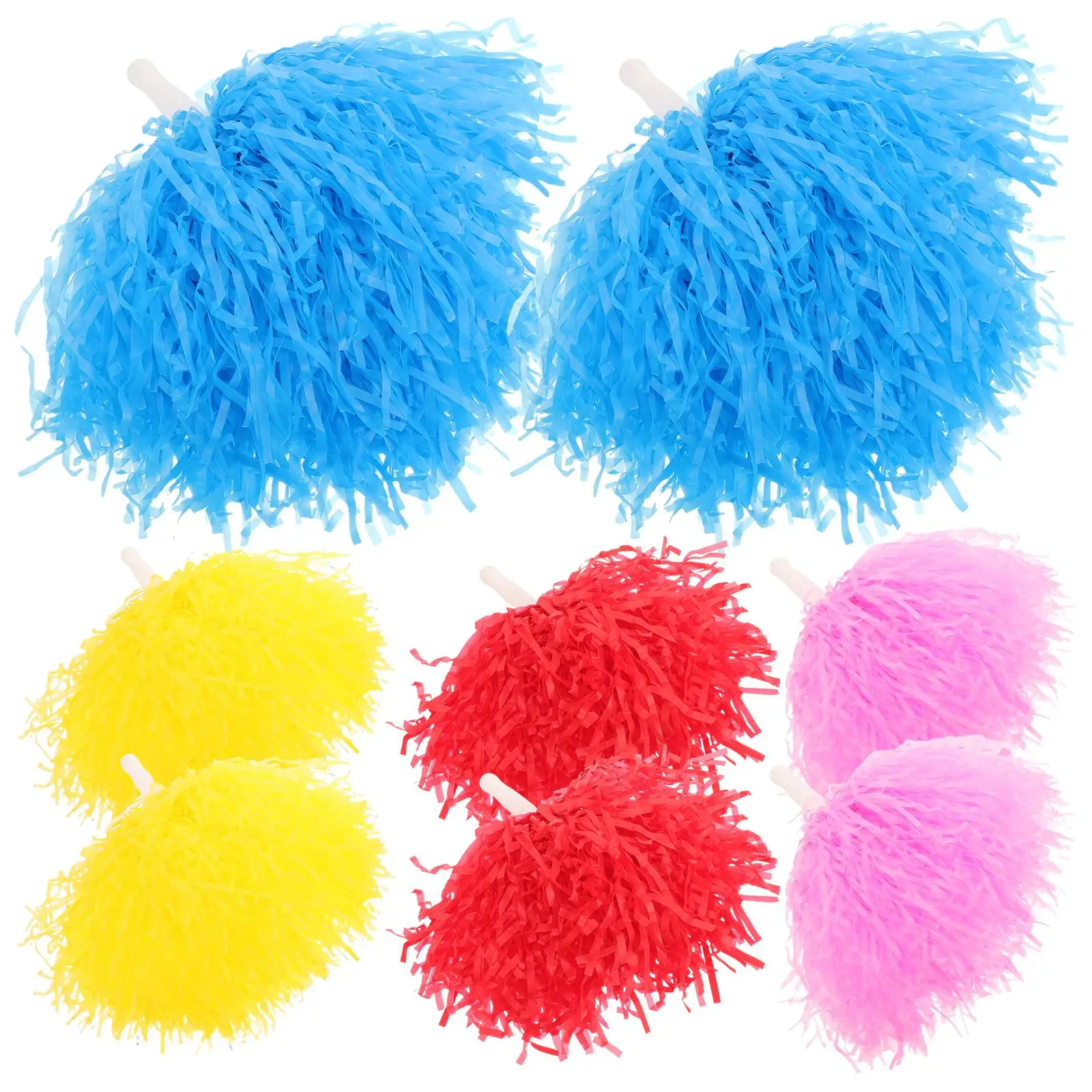 

8 Pcs Cheerleading Pom Poms Red Blue 2 Pink 2 Yellow Durable Compact Balls Props Lightweight Handles For Gymnastics Dance