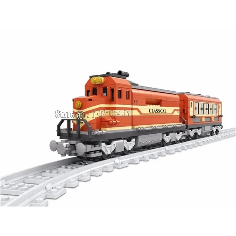 25902 630 stücke städtische orange klassische Retro Vintage alte Zug Schiene Eisenbahn Baustein Spielzeug Ziegel