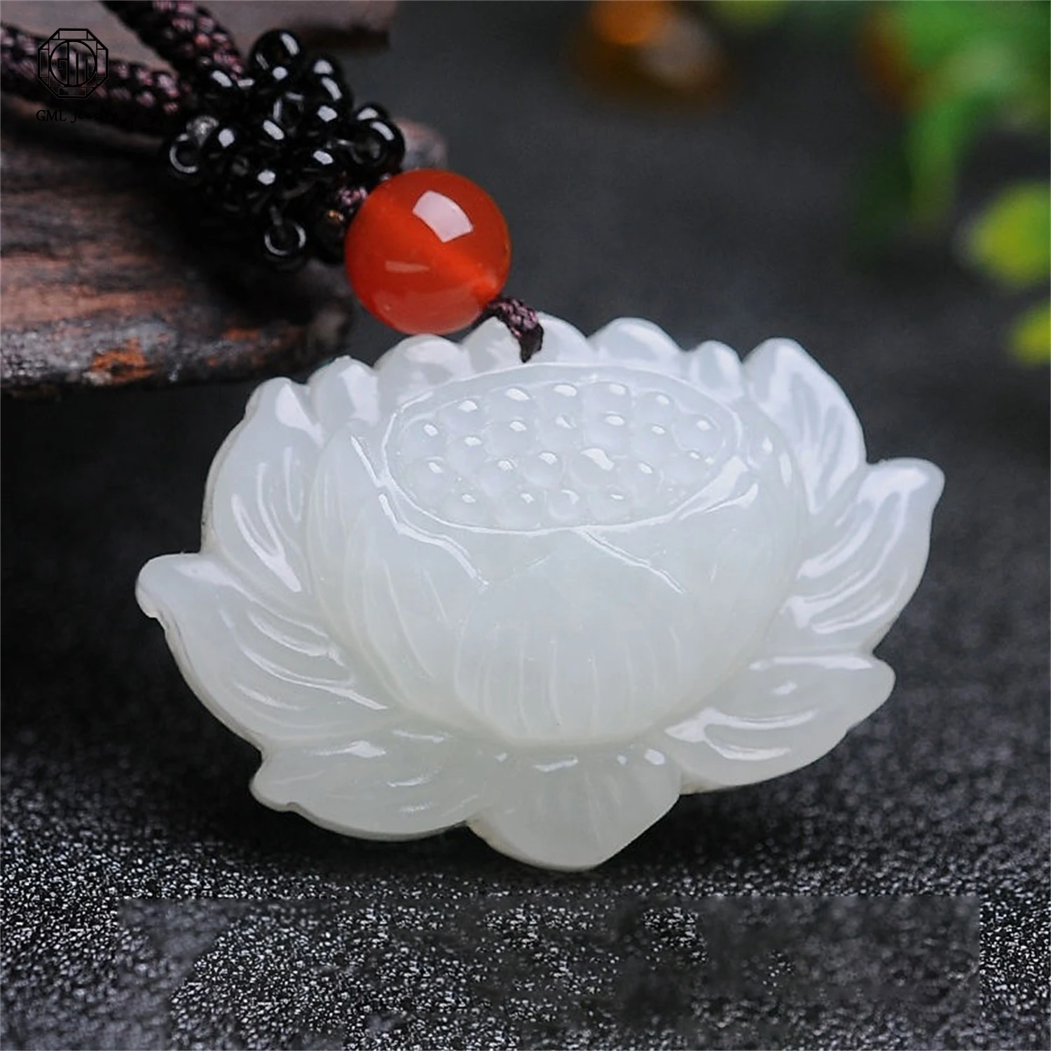 Colgante de Jade Afgano Loto Blanco, Collar de Piedra Natural, Colgante de Jade Flor de Loto, Cadena para Suéter, Joyería al por Mayor