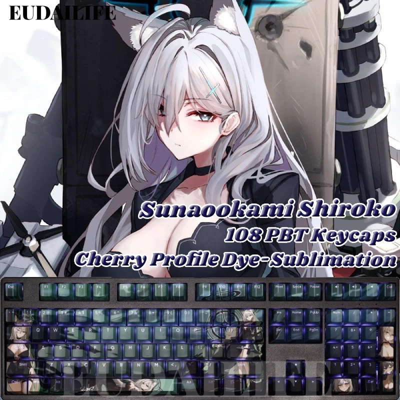 

Sunaookami Shiroko 108 Keycap Blue Archive PBT DYE Sub Light Transmitting Cherry Switch Cross Key Cover for Mechanical Keyboard