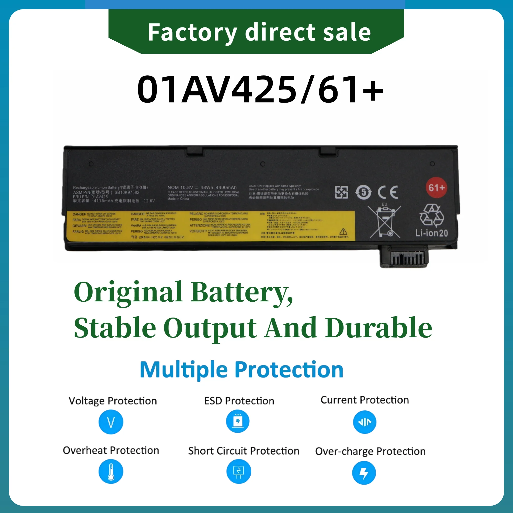 Factory Direct!  61+ 01AV425 For Lenovo ThinkPad P51S 01AV490 T570 T580 A475 A485 TP25 4X50M08810 T470 T480 P52S Battery 01AV422