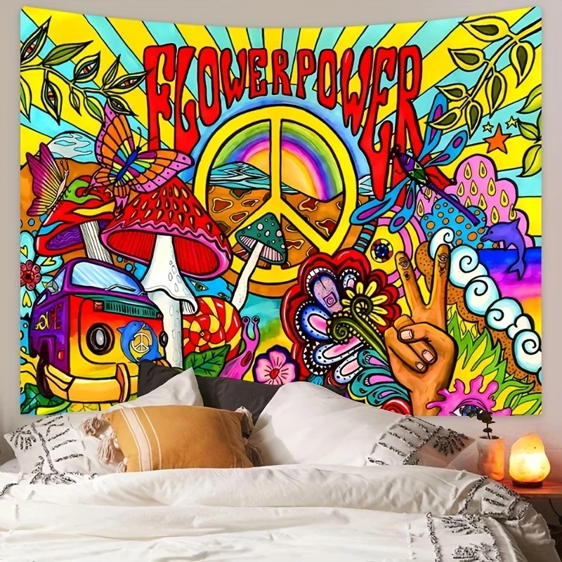 VIKAMA Hippie Psychic Flower Power Tapestry Pop Style Background Cloth Hippie Atmosphere Room Decoration