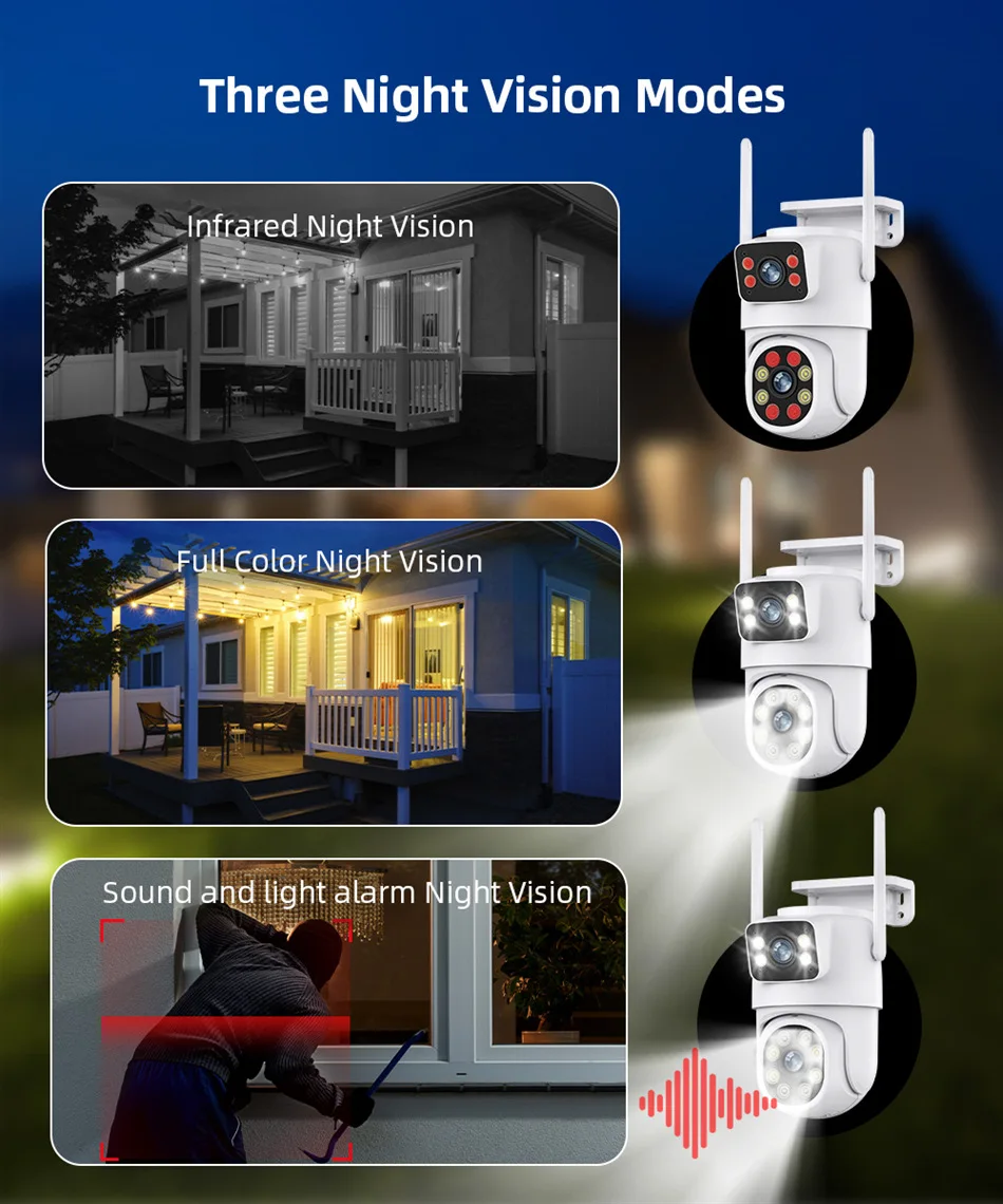 

6MP 1296p ICsee APP Dual Lens Беспроводная PTZ Wi-Fi IP Купольная камера Полноцветный AI Обнаружение гуманоидов Безопасность CCTV Радионяня