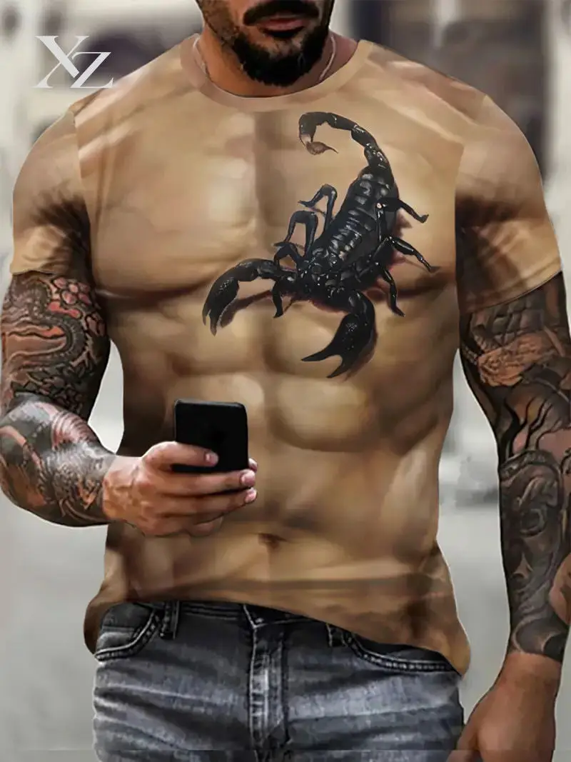 Hot Sale 3D Printing Scorpion Pattern T-Shirts for Men and Women, Street Trend Summer Short Sleeve Tops, Oversized Premium Man