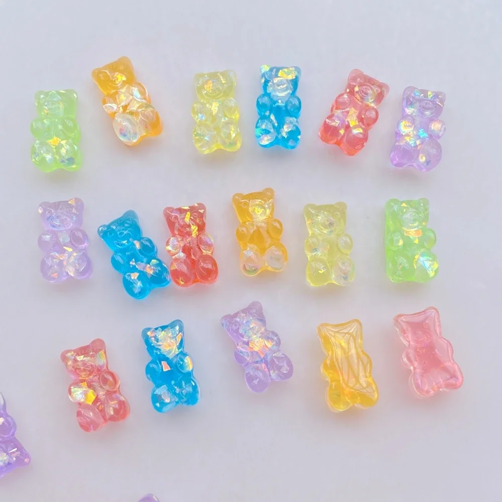 20Pcs Cute Mini Cartoon Shiny Bear Resin Nail Art Art Rhinestones DIY Craft For Nail Decorations 3D Decorations Jewelry