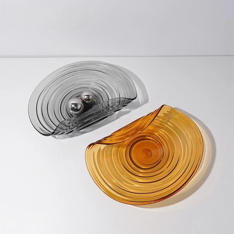 Nordic modern gray-brown handmade glass folded edge fruit basin, restaurant tea table snack plate high-end ornament