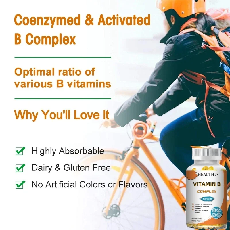 Vitamins B Including B12, B1, B2, B3, B5, B6, B7, B9, Folic Acid - Vitamin B Supplement Support Healthy Energy Metabolism