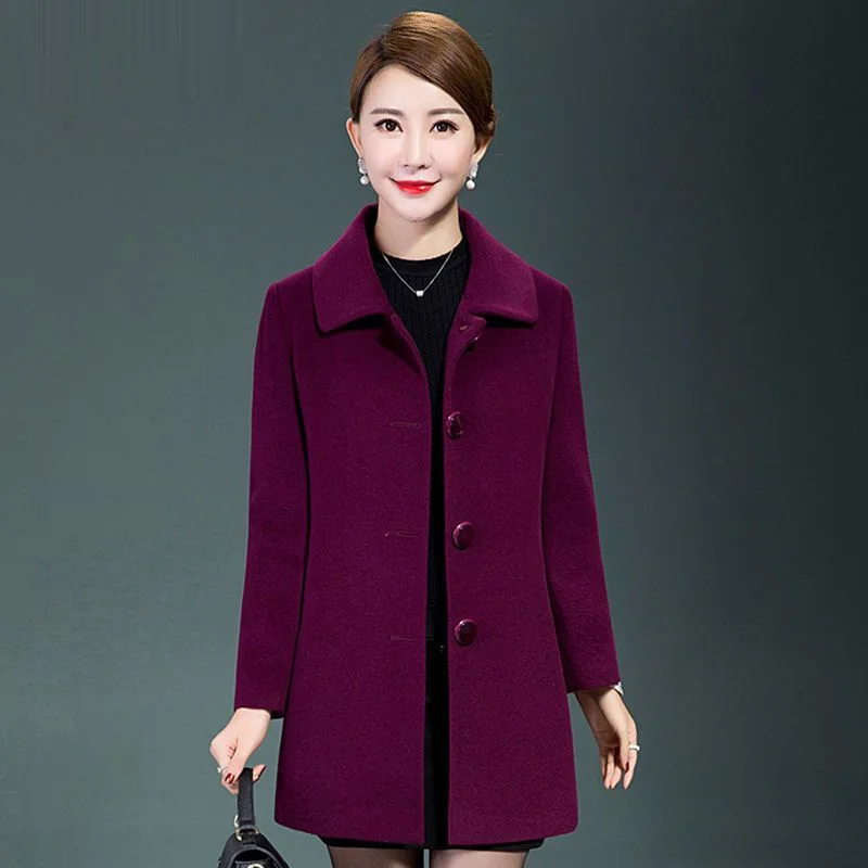 

Шерстяное пальто больших размеров для матери, женское пальто с лацканами для пожилых людей среднего возраста, утолщенный топ
