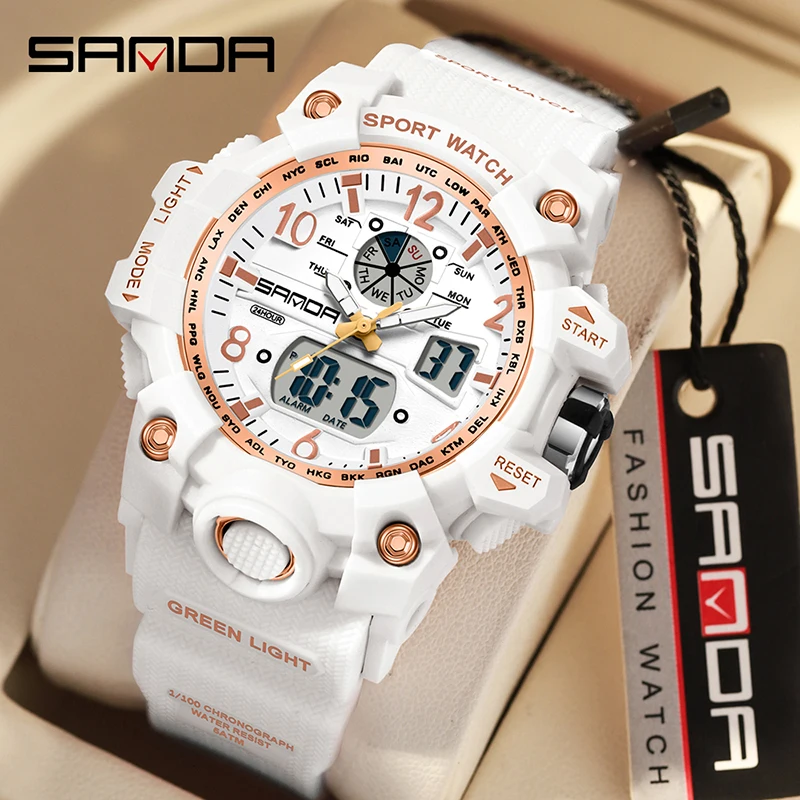 

SANDA3306 Trendy Women's Sports Electronic Watch Waterproof, Shockproof, Night Light Dual Display Multifunctional Student Watch