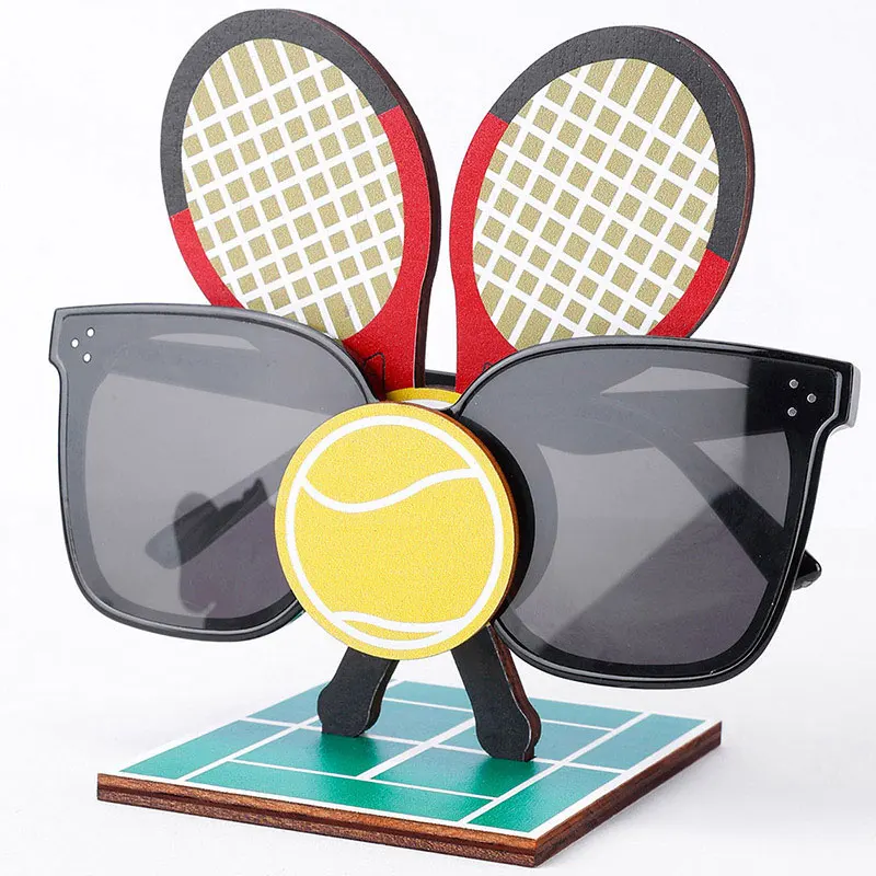 3d Tennis schläger Brille stehen Holz kawaii Brillen halter Rugby Sonnenbrille Display Regal Rack Büro Schreibtisch Dekoration
