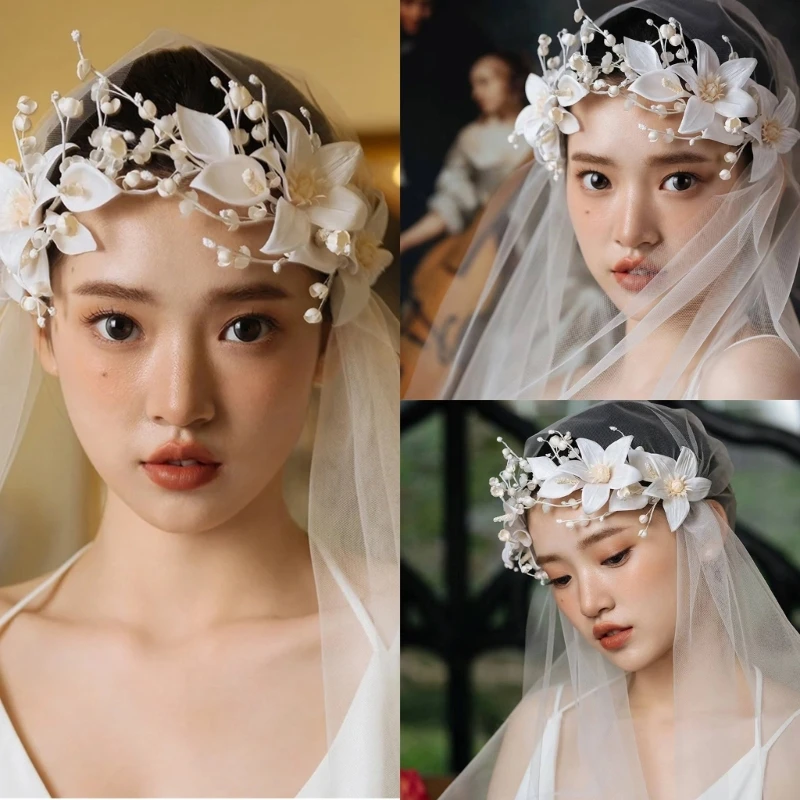 Unique Single Layer Flower Bridal Veil Tulle Veil Headpieces for Bride and Bridesmaids Wedding Party Decorations