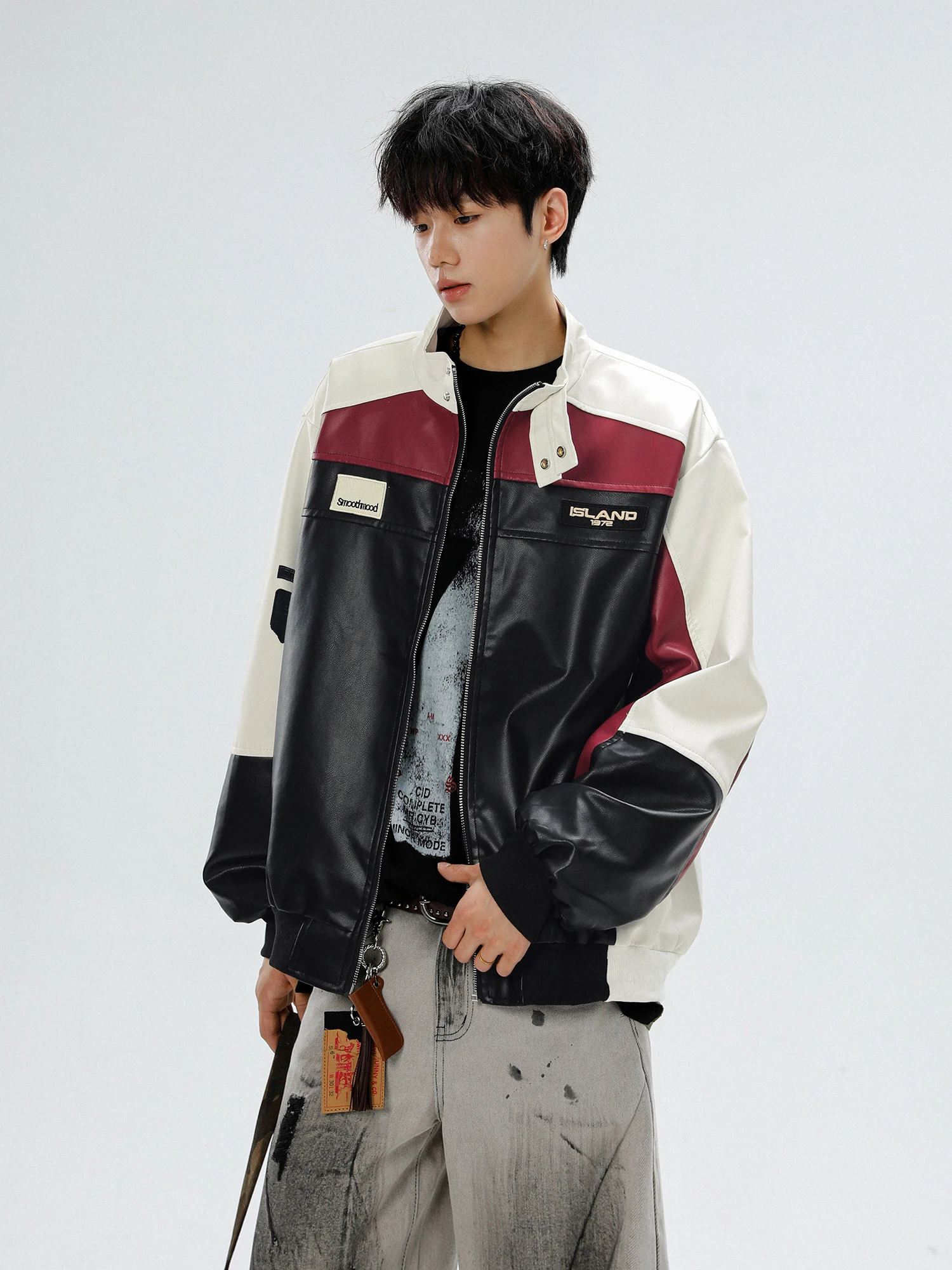 Jaqueta de Corrida Retro Americana para Homens, Jaqueta de Primavera e Outono com Design de Cores em Splice, Jaqueta de Pilot...