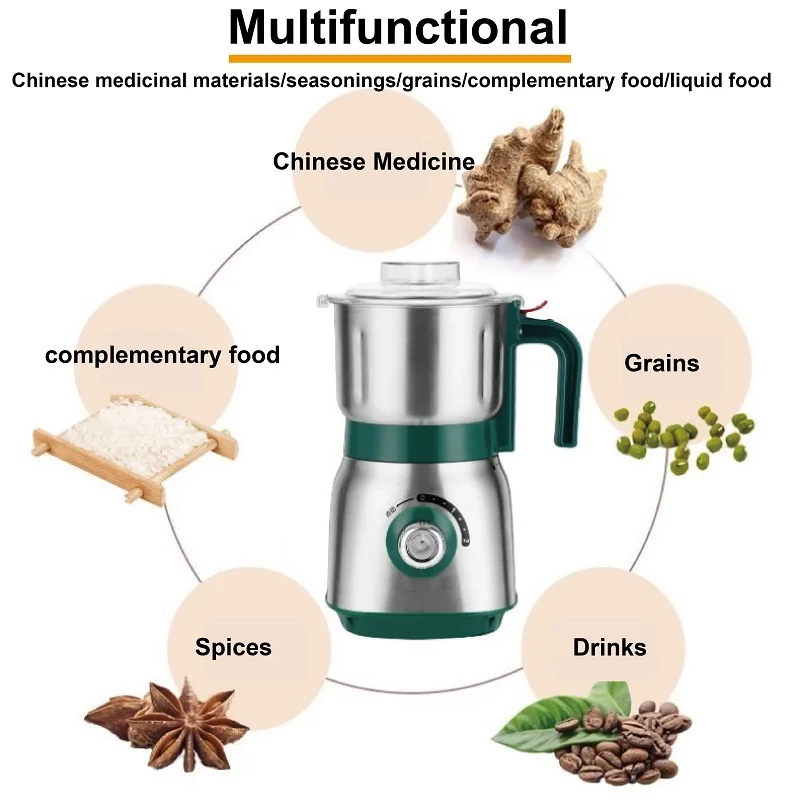 500W Multifunction Coffee Grinde Home Wet /Dry Grinder Stainless Steel Grinder Ultra-fine Chinese Herbal Medicine Powder Machine