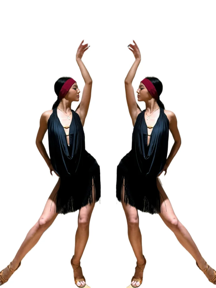 MZDance Women's Latin Dancing Training Performance Wear Tassel Halter Dress