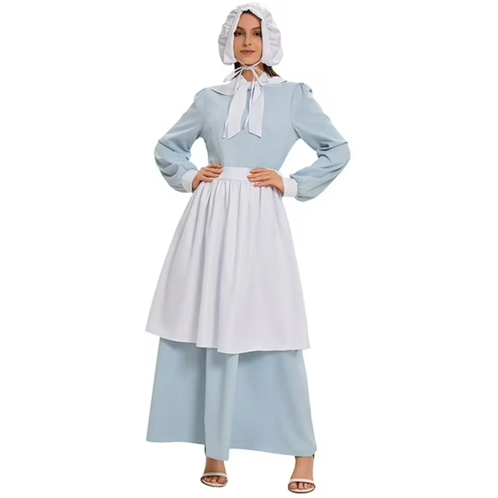 Disfraz de Pionera de Halloween para Mujer, Vestido Histórico de la Guerra Civil, Vestido Colonial de la Pradera, Disfraz de Sirvienta con Delantal y Gorro de Campesina
