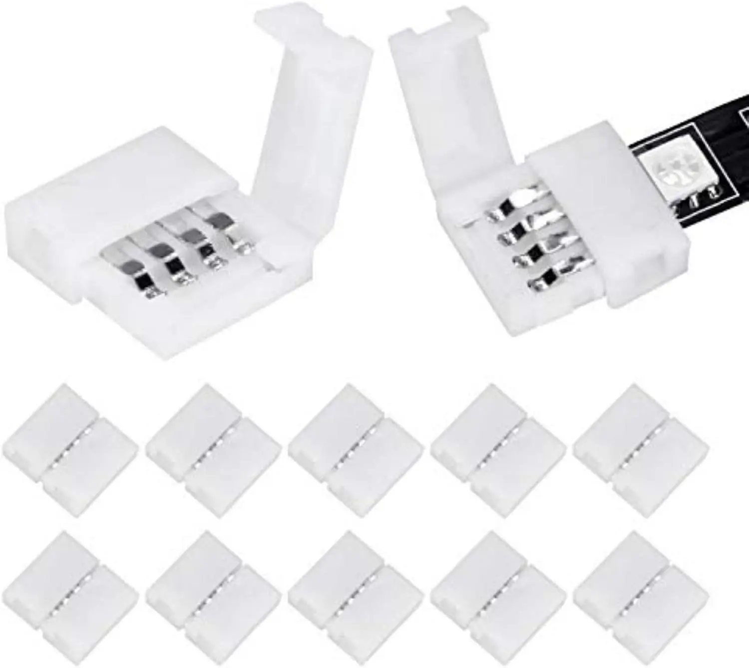 10 PCS 4-pin 10mm L Shape LED Strip Solderless Connector For 5050/3528 RGB Strip PCB No Soldering Corner Connector Strip