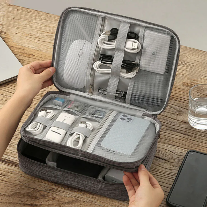 Travel Waterproof Electronic Organizer Pouch Portable Digital Gadget Storage Bag for USB Cables Chargers Plugs Earbuds