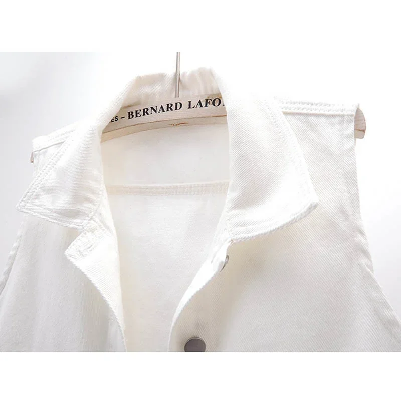 

Korean White Denim Vest Summer New Women Slim Short Casual Waistcoat Cowboy Sleeveless Jacket Coat Big Pocket Jeans Vests Female