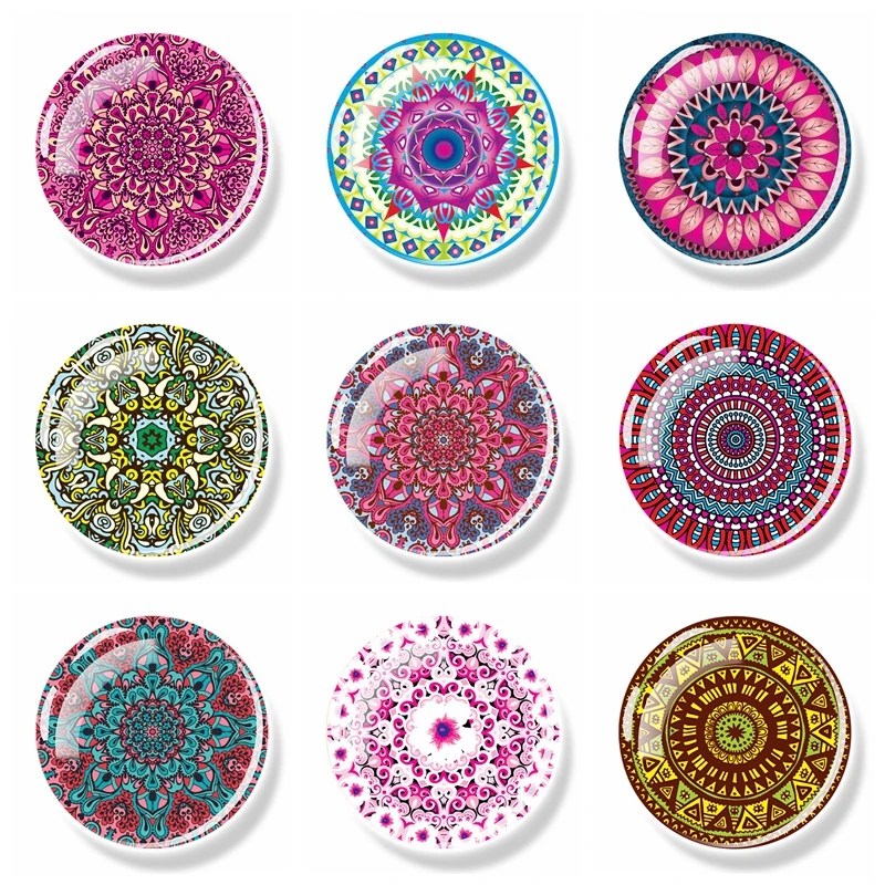 

1PCS Datura Flower 30MM Fridge Magnet Mandala Buddhism Yoga Indian Glass Note Holder Magnetic Refrigerator Stickers Home Decor