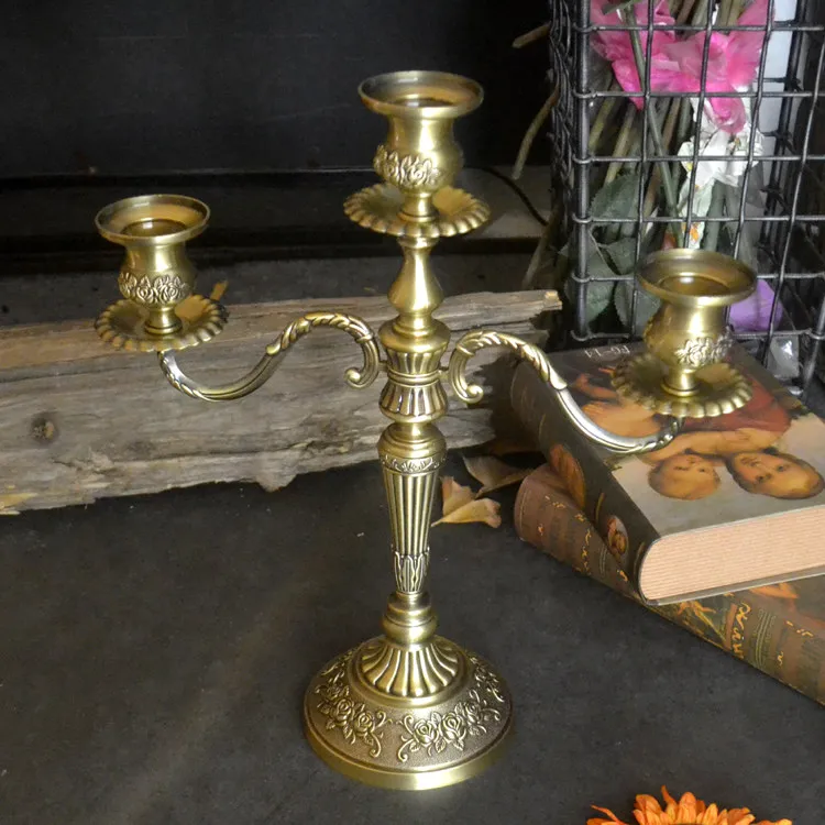 European retro imitation bronze three-headed romantic home decoration ornament candle birthday party special candle holder