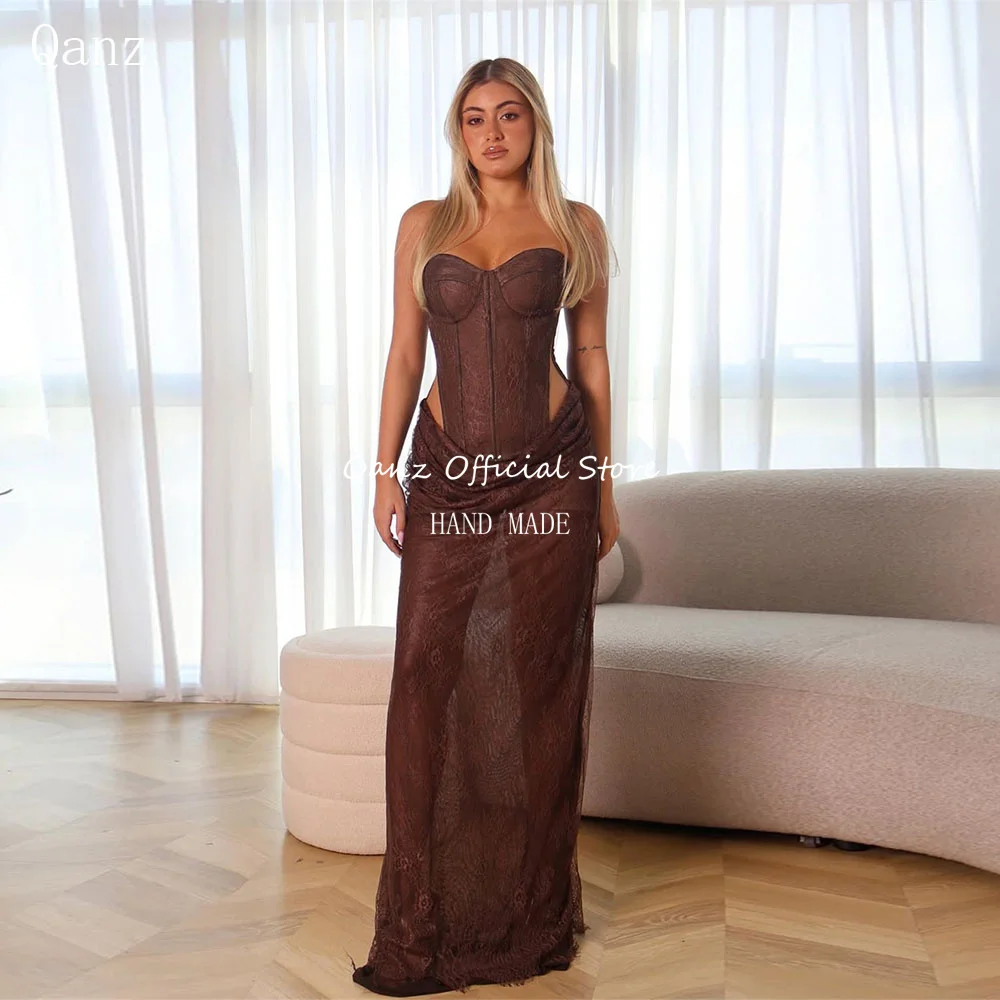 

Коричневое вечернее платье Qanz в стиле русалки с кружевными аппликациями, без рукавов, роскошное, с иллюзионным эффектом, на заказ