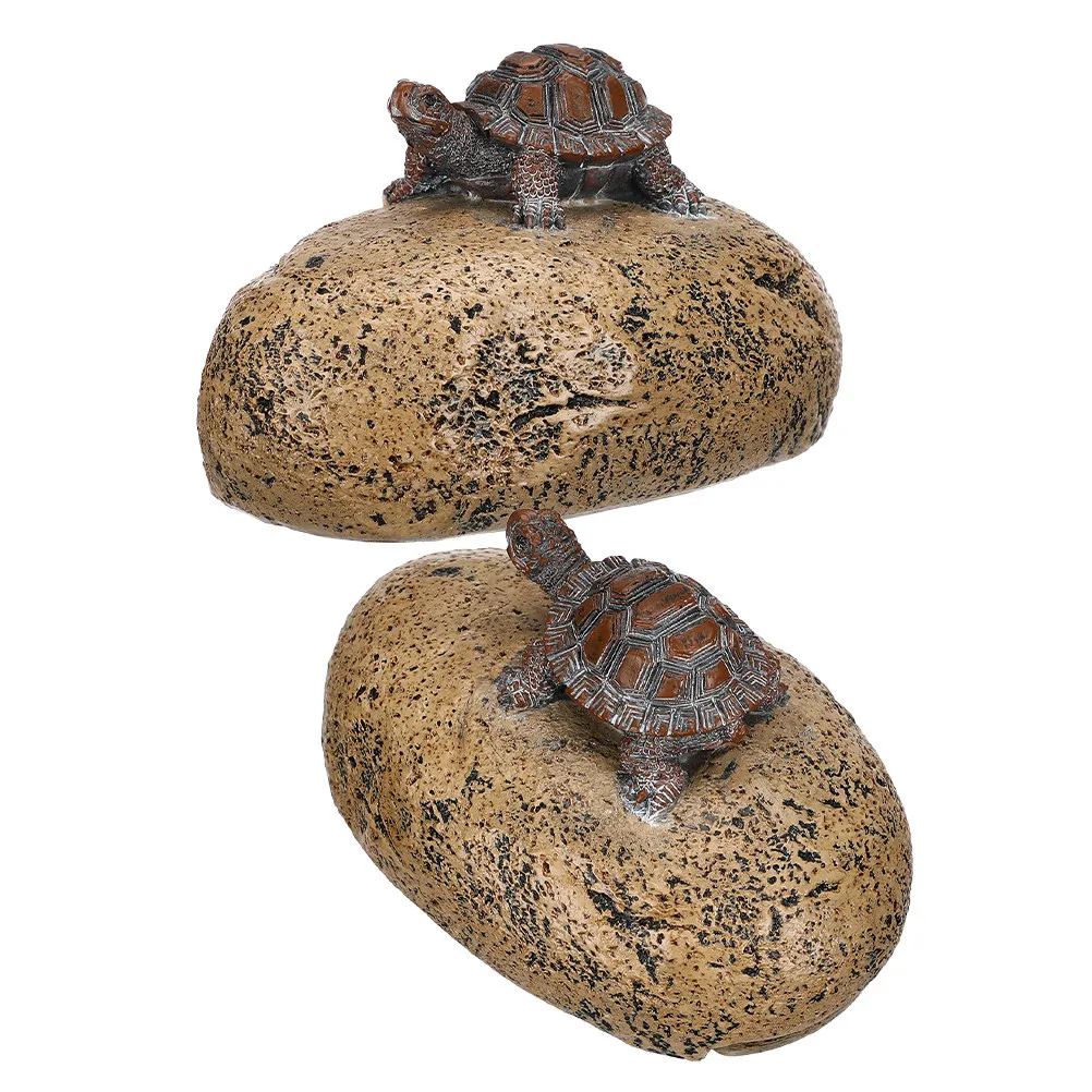 2Pcs Realistic Stone Key Box Turtle on Rock Shape Hidden Key Hider Outdoor Decorative Faux Stone for Home Office