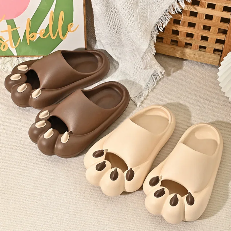 Nuvem chinelo mulher gato urso pata garra de borracha casa sandálias homens flip flops sandálias praia antiderrapante dos desenhos animados casa