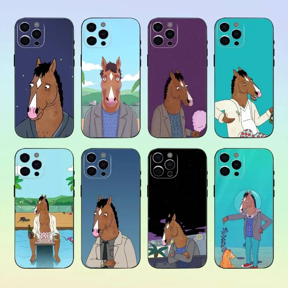 

Anime B-Bojack H-Horsemans Phone Case For iPhone 17,16,15,14,13,12,11 ,Soft Silicone Black Cover