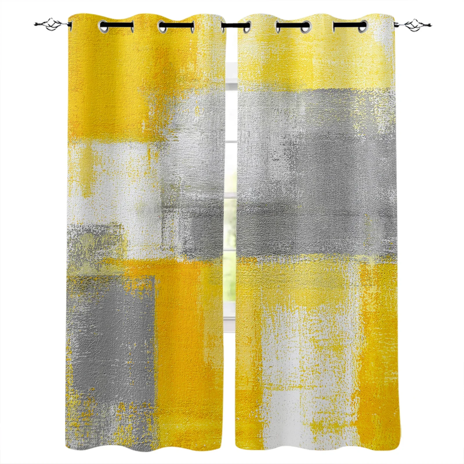 Oil Painting Abstract Geometric Yellow Curtains for Living Room Kids Bedroom Window Curtain Balcony Hall Drape Long Cortinas