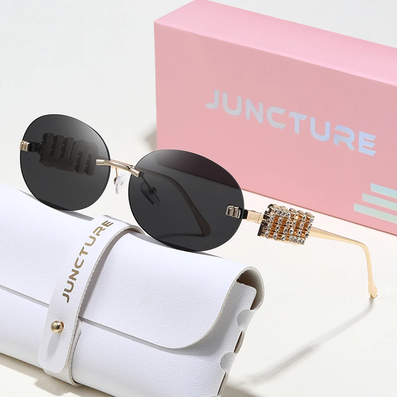 JUNCTURE Oval Frame Sunglasses New Rimless Cut Edge Personality Glasses Fashion Design Sense Small Frame Sun Glasses UV400