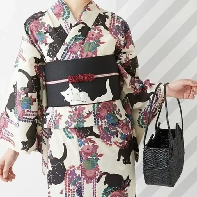 Kimono japonés tradicional para mujer, ropa de Cosplay, vestido Vintage de verano, ropa Formal, bata Yukata con estampado de gato