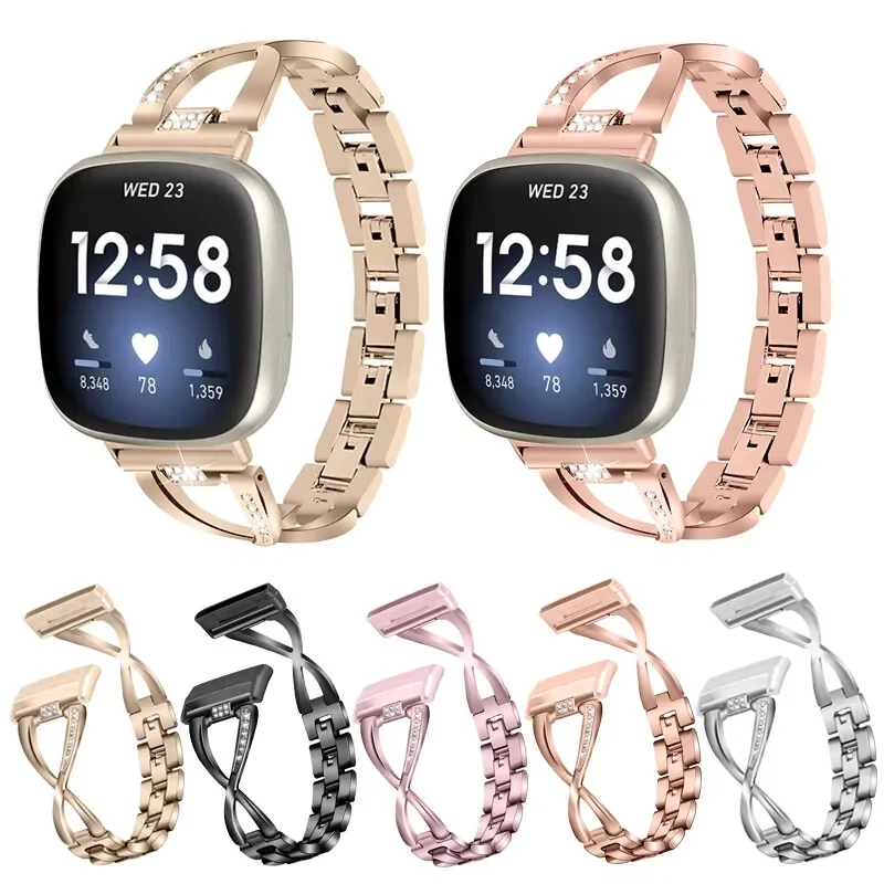Bandas ostentosas para Fitbit Versa 3 4 Sense, pulsera con correa de Metal para Versa 4 / Sense 2, accesorios de pulsera de repuesto para hombres y mujeres