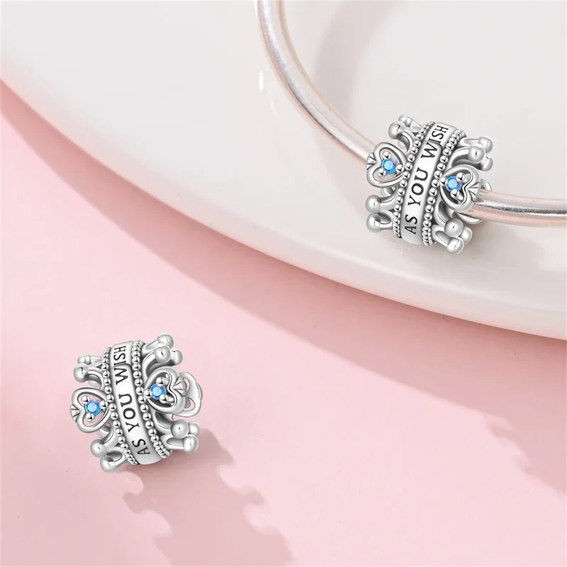 Lnlaid مع الزركون تاج خرز تميمة 925 فضة الوردي روبوت القلطي استرخى ل سوار الأصلي Charms قلادة مجوهرات