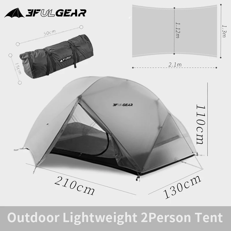 3F UL GEAR Tent Parts Double Layer Tent Set 15D/210T Waterproof Outer Tent 3/4 Season Inner Tent 2 People Outdoor Camping Hiking