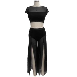 Old Version Inventory Cleared Lyrical Dance Wear for Women Girls Crop Top Wide Leg Pants 2piece Set Performance Costume Outfit