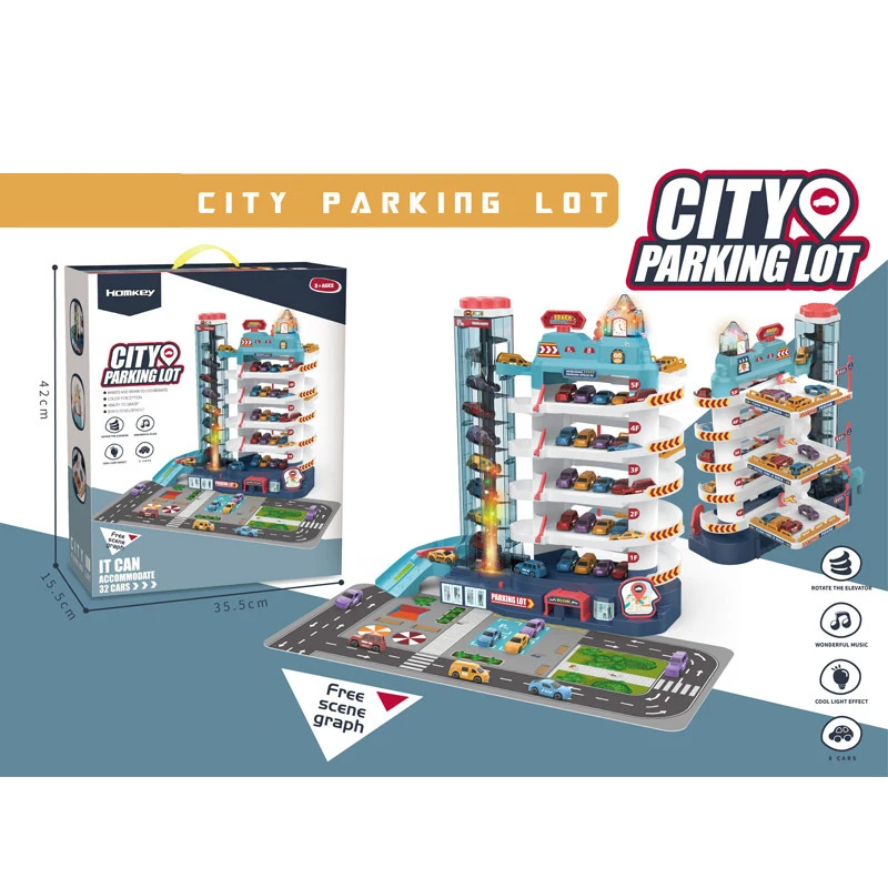DIY Assembled Track Railcar Toy Parking Lot Rail Car Inertia Vehicle City High Way Station Toys with Mini Race Cars Boys Gift