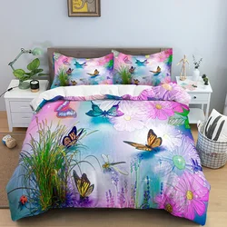 Butterfly Bedding Set 3D Flower Duvet Cover Quilt Cover with Zipper Queen Double Polyester Comforter Set Kid Girl Christmas Gift